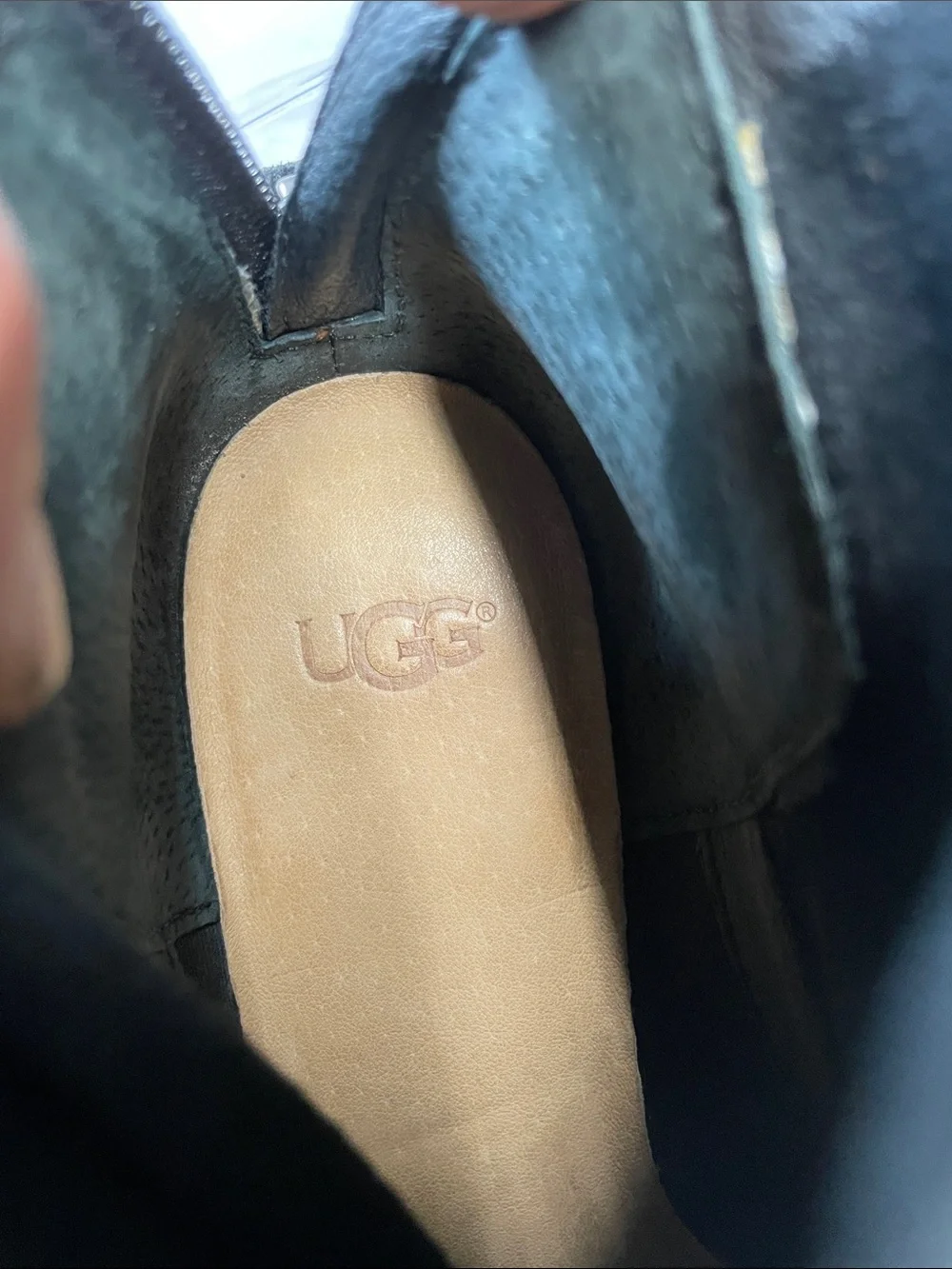 UGG Black Suede Ankle Booties with Side Zip and Block Heel
